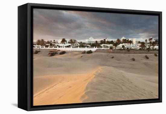 Sand Dunes with Hotel Riu, Maspalomas, Gran Canaria, Canary Islands, Spain, Atlantic, Europe-Markus Lange-Framed Stretched Canvas