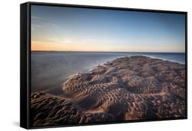 Sand Formations at Budle Bay, with Holy Island Castle in the Distance, Northumberland-Bill Ward-Framed Stretched Canvas