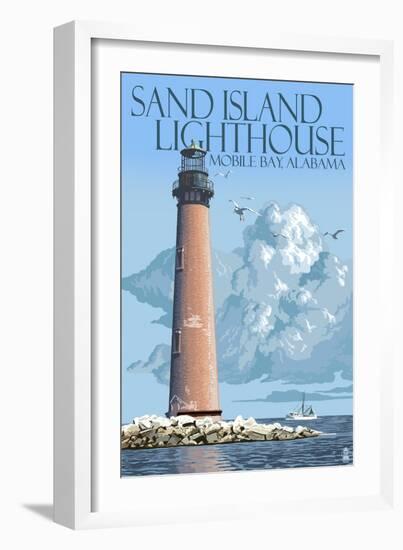 Sand Island Lighthouse - Mobile Bay, Alabama-Lantern Press-Framed Art Print