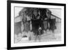 Sand Point, Alaska - Grizzly Bear Furs Hanging by Hunter and Child-Lantern Press-Framed Premium Giclee Print