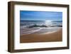 Sand Sea Beach and Blue Sky after Sunrise and Splash of Seawater with Sea Foam and Waves-fototo-Framed Photographic Print