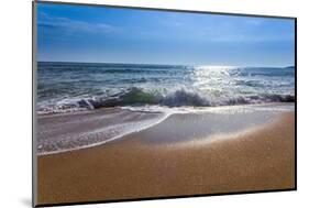 Sand Sea Beach and Blue Sky after Sunrise and Splash of Seawater with Sea Foam and Waves-fototo-Mounted Photographic Print