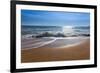 Sand Sea Beach and Blue Sky after Sunrise and Splash of Seawater with Sea Foam and Waves-fototo-Framed Photographic Print