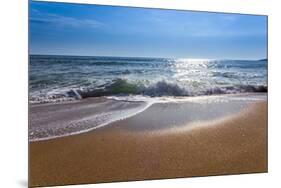 Sand Sea Beach and Blue Sky after Sunrise and Splash of Seawater with Sea Foam and Waves-fototo-Mounted Photographic Print