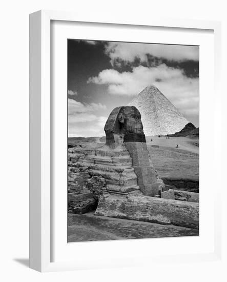 Sandbags Being Used to Protect Sphinx Against Enemy Bombs, Giza, Egypt, 1942-Bob Landry-Framed Photographic Print