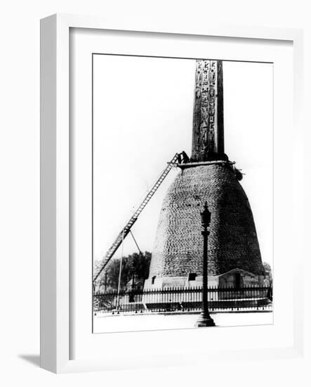 Sandbags Protecting the Base of the Egyptian Obelisk, German-Occupied Paris, 1940-null-Framed Photographic Print