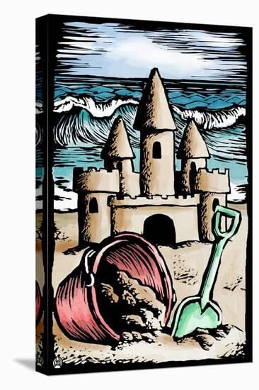 Sandcastle - Scratchboard-Lantern Press-Stretched Canvas