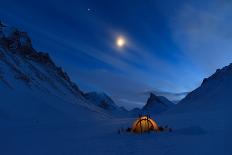 Tent in the Mountains on a Winter Night with Bright Moon in Lapland.-Sander van der Werf-Mounted Photographic Print