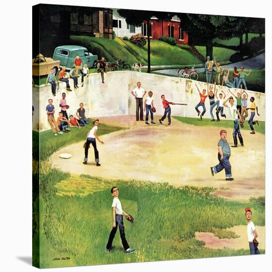 "Sandlot Homerun", July 6, 1957-John Falter-Stretched Canvas