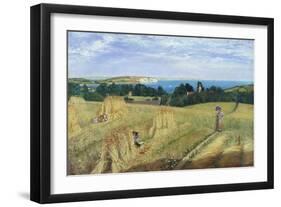 Sandown Bay, Isle of Wight to Culver Cliff with a Cornfield in the Foreground, c.1850-Richard Burchett-Framed Giclee Print