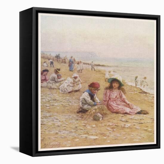Sandown Beach Children-Helen Allingham-Framed Stretched Canvas