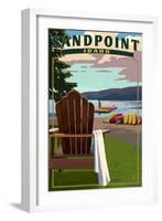Sandpoint, Idaho - Adirondack Chairs and Lake-Lantern Press-Framed Art Print