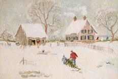 Winter Scene with Farmhouse/ Digital Watercolor-Sandra Cunningham-Art Print