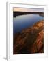 Sandstone bluff at sunset along Kanopolis Lake, Kanopolis State Park, Kansas, USA-Charles Gurche-Framed Photographic Print