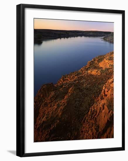 Sandstone bluff at sunset along Kanopolis Lake, Kanopolis State Park, Kansas, USA-Charles Gurche-Framed Photographic Print