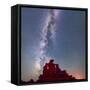 Sandstone hoodoos under Milky Way galaxy in sky at night, Ward Terrace, Navajo Reservation, Ariz...-Panoramic Images-Framed Stretched Canvas