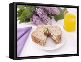 Sandwich and Juice on Table with Purple Flowers-null-Framed Stretched Canvas