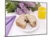 Sandwich and Juice on Table with Purple Flowers-null-Mounted Photographic Print