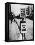 Sandwich Board Man Warns Us of Impending Doom-null-Framed Stretched Canvas