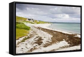 Sandy Beach and Croft on Berneray (Bearnaraigh)-null-Framed Stretched Canvas