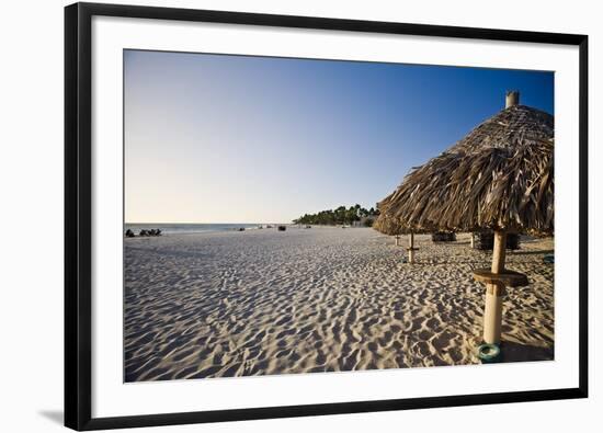 Sandy Beach and Palapas at Divi Beach Aruba-George Oze-Framed Photographic Print