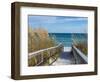 Sandy Boardwalk Path to a Snow White Beach on the Gulf of Mexico with Ripe Sea Oats in the Dunes-forestpath-Framed Photographic Print