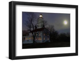 Sandy Hook Lighthouse With Full Moon-George Oze-Framed Photographic Print