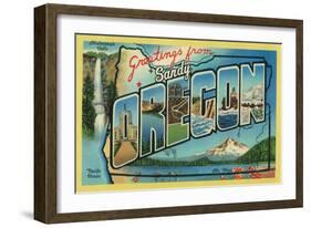 Sandy, Oregon - Greetings from Oregon-Lantern Press-Framed Art Print