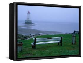 Sandy Point Lighthouse on a Foggy Morning, Nova Scotia, Canada-Julie Eggers-Framed Stretched Canvas