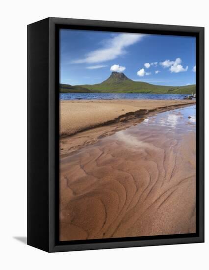 Sandy Shore of Loch Lurgain with Stac Pollaidh in the Background, Highlands, Scotland, UK, June-Joe Cornish-Framed Stretched Canvas