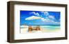 Sandy Tropic Beach Umbrella-null-Framed Art Print