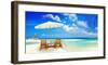 Sandy Tropic Beach Umbrella-null-Framed Art Print