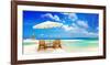 Sandy Tropic Beach Umbrella-null-Framed Art Print