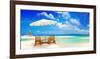 Sandy Tropic Beach Umbrella-null-Framed Art Print