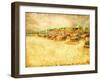 Sandy Tropical Beach in Grunge and Retro Style.-Elenamiv-Framed Art Print