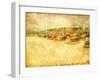 Sandy Tropical Beach in Grunge and Retro Style.-Elenamiv-Framed Art Print