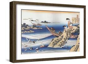 Sangi Takamura,9th CE.Female divers dive for abalone,a mussel.-Katsushika Hokusai-Framed Giclee Print