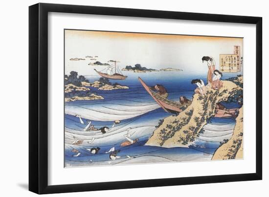 Sangi Takamura,9th CE.Female divers dive for abalone,a mussel.-Katsushika Hokusai-Framed Giclee Print