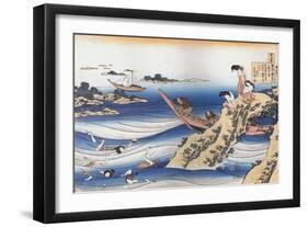 Sangi Takamura,9th CE.Female divers dive for abalone,a mussel.-Katsushika Hokusai-Framed Giclee Print