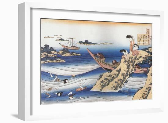 Sangi Takamura,9th CE.Female divers dive for abalone,a mussel.-Katsushika Hokusai-Framed Giclee Print