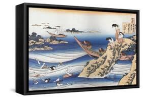 Sangi Takamura,9th CE.Female divers dive for abalone,a mussel.-Katsushika Hokusai-Framed Stretched Canvas