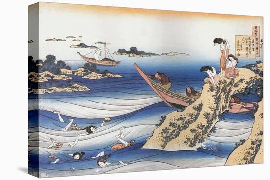 Sangi Takamura,9th CE.Female divers dive for abalone,a mussel.-Katsushika Hokusai-Stretched Canvas