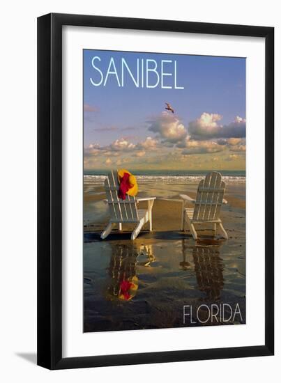 Sanibel, Florida - Adirondack Chairs on the Beach-Lantern Press-Framed Art Print