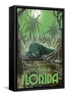 Sanibel, Florida - Alligator in Swamp-Lantern Press-Framed Stretched Canvas