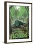 Sanibel, Florida - Alligator in Swamp-Lantern Press-Framed Art Print