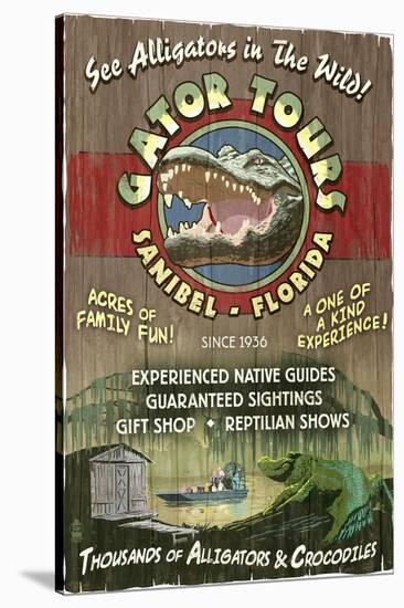 Sanibel, Florida - Alligator Tours Vintage Sign-Lantern Press-Stretched Canvas