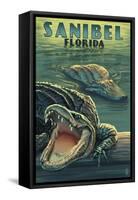 Sanibel, Florida - Alligators-Lantern Press-Framed Stretched Canvas