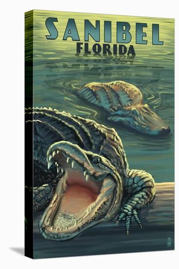 Sanibel, Florida - Alligators-Lantern Press-Stretched Canvas