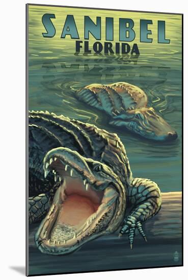 Sanibel, Florida - Alligators-Lantern Press-Mounted Art Print