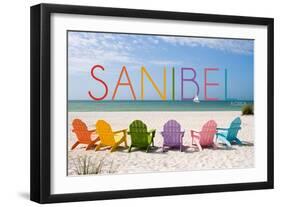 Sanibel, Florida - Colorful Beach Chairs-Lantern Press-Framed Art Print